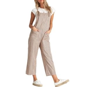 BILLABONG Run Wild Overalls, Beige W/Black  & White Stripes, Size Small